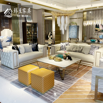 Italian Style Light Lavish Real Leather Sofa Combo Postmodern Minimalist American Villa Living Room High-end Tech Bra Buttoned Sofa