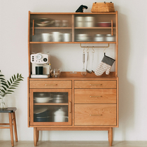 Side cabinet modern simple solid wood rack Nordic high cabinet tea cabinet living room storage locker dining side table