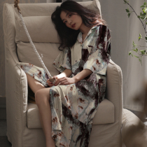 Sleeping Skirt Woman Summer Ice Silk Thin short sleeves Shirt pyjamas pregnant women 2022 New home uniforms Long style High feeling