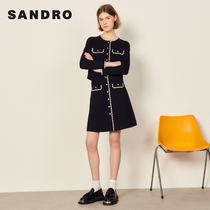 sandro2022 Summer new womens dress French style High waist lace trim A character half body dress SFPJU00599