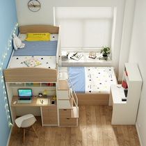 Staggered bed Corner bunk bed Bed Under the table High and low bed with desk Childrens bed One-piece desk