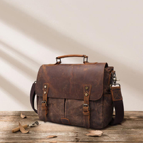 American oil wax sails bungalow men bag retro madam leather cow leather genuine leather inclined cross-pack single shoulder bag hand mail difference bag