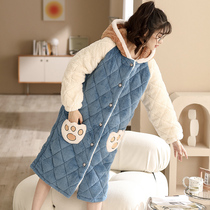 Special price winter womens three-layer thickened plus velvet coral fleece pajamas to keep warm flannel single piece top cotton jacket home