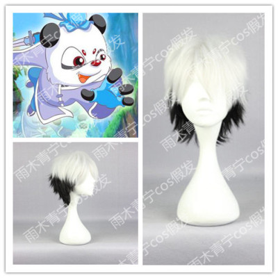 taobao agent Anime Rainbow Cat Blue Rabbit Seven Xia Chuan COS Dada COS COS Wig black and white layer tumbling short hair