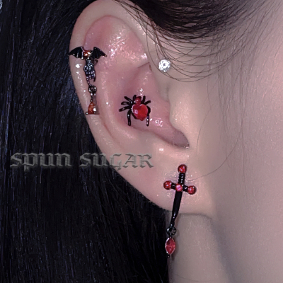 taobao agent Diablo Ruby Rubble Gas Claw Ear Bone Nails Sweet Gothic Love Wing Choices Nail Nail Earrings Earrings