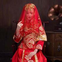 Wedding bride red hijab head Chinese style high-grade Xiuhe clothing retro embroidery red veil wedding cover embroidery Xipa