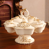 Luxury European fruit plate ceramic high-grade creative rotating fruit plate with lid household living room coffee table ornaments