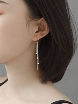 9999 old Fengxiang and 999 pure silver earline female long style streaming susilver pearl earrings personality conspicuous silver ear hook