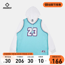 Quasi 2021 new fake two pieces basketball jersey number 23 sports leisure trend hooded drawstring hooded sweater men