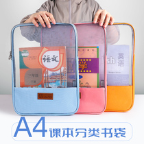 Subject classification book bag A4 mesh transparent primary school students use tutorial packaging test paper data storage sub-branch bag double-layer large-capacity zipper type prenatal inspection lightweight training bag customizable logo