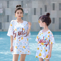 2021 new swimsuit female summer mother and daughter parent-child meat cover small medium and large girls seaside conservative split swimsuit three-piece set