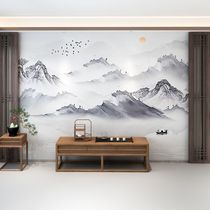 New Chinese bamboo fiber ink landscape landscape painting integrated wallboard living room TV background decorative gusset guard plate