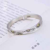 Sunflower 999 foot silver bracelet Yunnan snowflake silver inlay copper handmade carved high craft solid retro bracelet