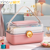 Xingyou childrens hair accessories storage box little girl rubber band headstring hair card baby accessories storage with mirror jewelry box