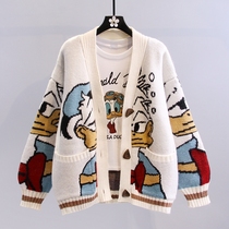 Japanese cartoon sweater coat women autumn and winter 2021 New lazy wind loose wear Joker thick knitted cardigan