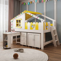 Childrens half-high bed tree house bed bed table combination desk wardrobe one bed small apartment with storage castle bed