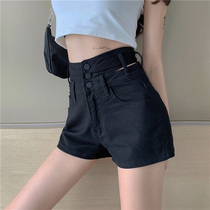 Black high-waist denim shorts female summer hot girl 2022 new net red a character slim and wide leg hot pants Chains