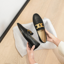 Cat cat home] 2022 spring new genuine leather Lefoe shoes women flat bottom One foot pedal Inn wind small leather shoes single shoes