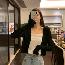 Pure wind sunscreen thin shirt thin section outside air conditioning shirt Ice silk knitted cardigan womens top small shirt black jacket summer
