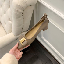 (sheii Suyin Yin) earthly Odeli ~ ultra soft genuine leather square head horseshoe heel and single shoe female grandma shoes