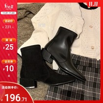 (sheii Su Yinyin) Super welfare ~ New SW square head square heel stretch boots womens socks boots naked boots autumn