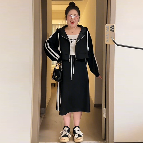 Спортивный комплект, толстовка, юбка, большой размер, свободный крой, подходит для подростков