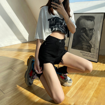 Black hottie denim shorts womens summer 2021 new thin section high waist ins thin loose a word wide leg hot pants