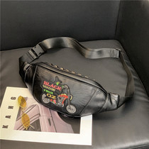 New mens chest bag shoulder bag Joker Liu Ding pattern backpack Tide brand leather mens bag shoulder bag running bag
