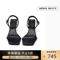 Miss Sixty summer cowhide leather one-word belt printing high-heeled sandals women 602QJ8650000