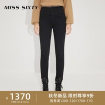 Miss Sixty2021 autumn new jeans womens three ring high waist print slim body tight black slim