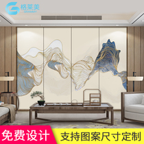 New Chinese abstract hard bag background wall landscape painting living room sofa film and television Wall mural modern light luxury embroidery customization