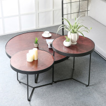 The Nordic living room Iron living museum milk tea shop coffee table three sets of high and low tea small round wood outdoor table