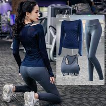 Spring and autumn yoga clothes Net red womens gym outdoor running sports three-piece set long sleeve quick-drying coat