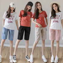 Maternity pants Women wear fashion cotton and linen five-point maternity leggings thin loose and casual trendy mom spring clothes