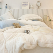 ins Korean style Teddy velvet soft four-piece warm solid color soft waxy milk velvet skin-friendly bed three-piece bedding