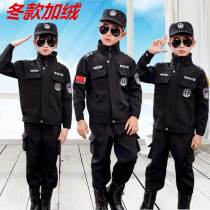Childrens special police uniforms plus velvet suit boys police clothing winter thickened clothes baby Special Forces casual jacket
