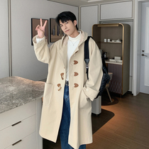 Hualun light luxury Men Mens trench coat long Japanese ins horn buckle loose knee coat coat men