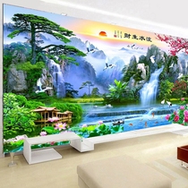 Chinese style living room TV background wall bamboo wood fiber integrated wall panel modern landscape painting 8d film and TV wall running water raw money