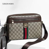 Shoulder bag mens leather Tide brand horizontal shoulder bag lattice large capacity business leisure cowhide mens bag luxury