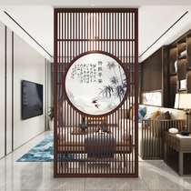 New Chinese wooden screen solid wood flower grid partition wall to block the hollow entrance cabinet into the living room entrance office