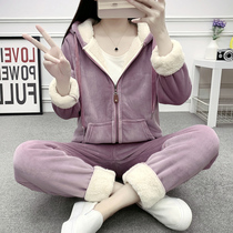 Golden Velvet Leisure Sports Set Women 2021 Winter New Plus Velvet Thick Warm Two-piece Set
