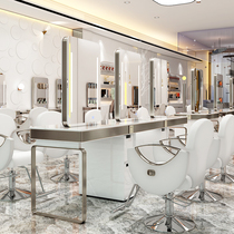  Net celebrity barber shop stainless steel marble mirror table Hair salon double-sided mirror cabinet one-piece hair salon special hot dyeing table