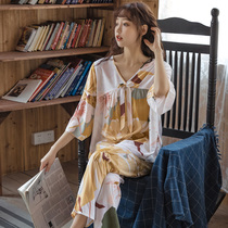 Spring Summer Cotton Silk Pyjamas Womens Home Dress Youth Long Sleeves Silk Oriental Silk Oriental Silk Mother Artificial Cotton Suit Loose Thin