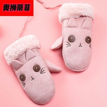Childrens gloves winter warm plus velvet thickened cute girls children autumn and winter babies Boys and Girls Primary School students