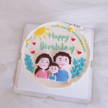 Baking soft pottery family of three family four birthday cake decoration decoration plug-in dessert table cute dress