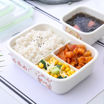 Cartoon ceramic lunch box grid with lid fresh sealed snap lunch box Students can microwave oven heating partition bowl