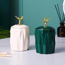 Light luxury ceramic toothpick tube cotton swab storage home living room table coffee table creative high-grade ceramic cotton signature tube ornaments