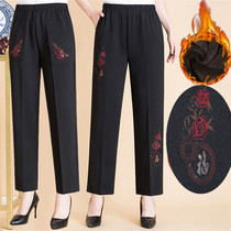 2021 middle-aged and elderly womens pants Spring and Autumn wear mother pants winter clothes Old autumn pants Grandma plus velvet pants loose