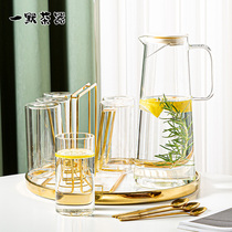 Nordic light luxury glass water cup tea set set home living room hospitality tea cup water cup glass heat resistant high value