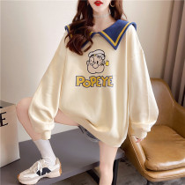 Navy Collar Womens cartoon spring and autumn large size womens clothing 2021 New loose fat sister thin design style top